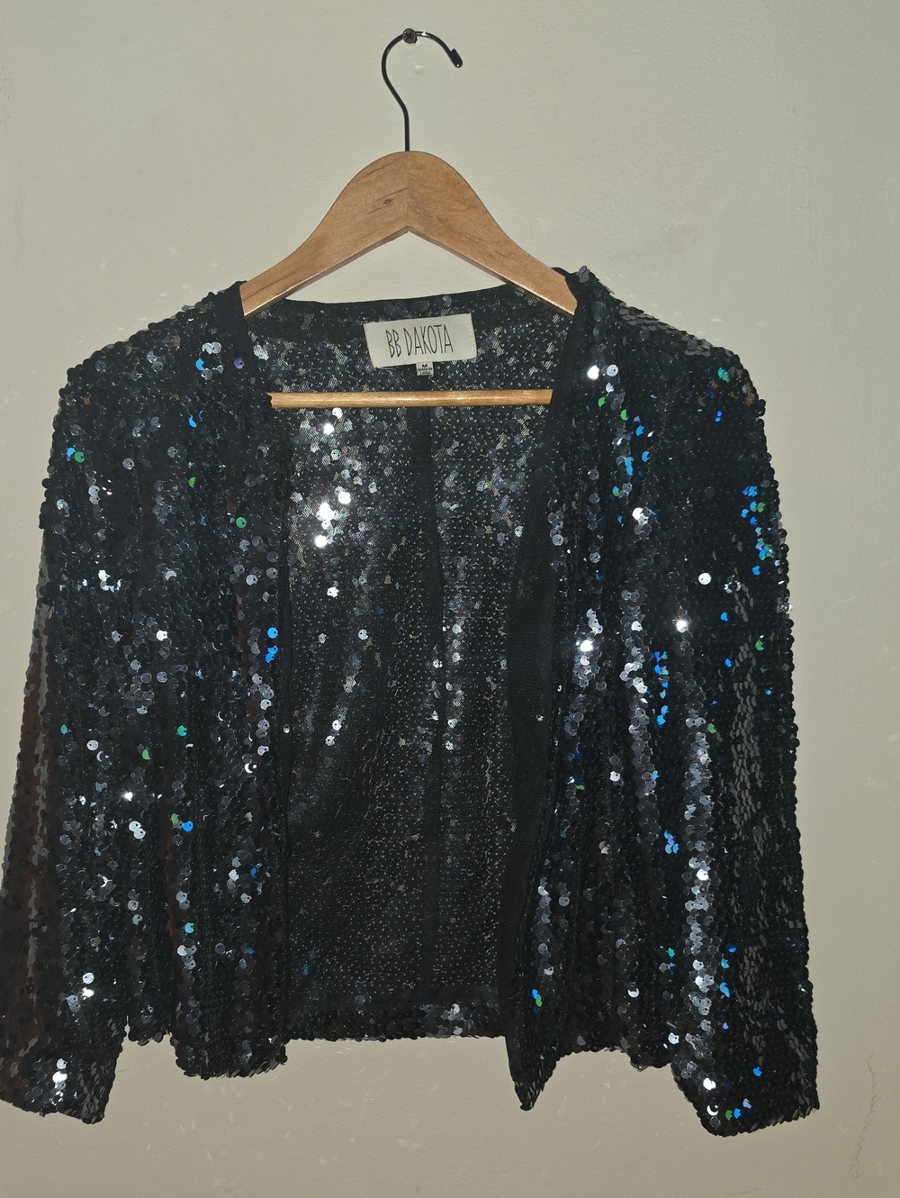BB Dakota Black Sequin Open Front Jacket